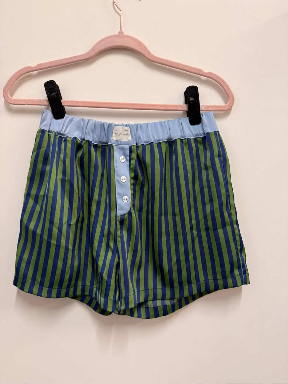 Urban Outfitters Green and Blue Striped Satin Pajama Shorts